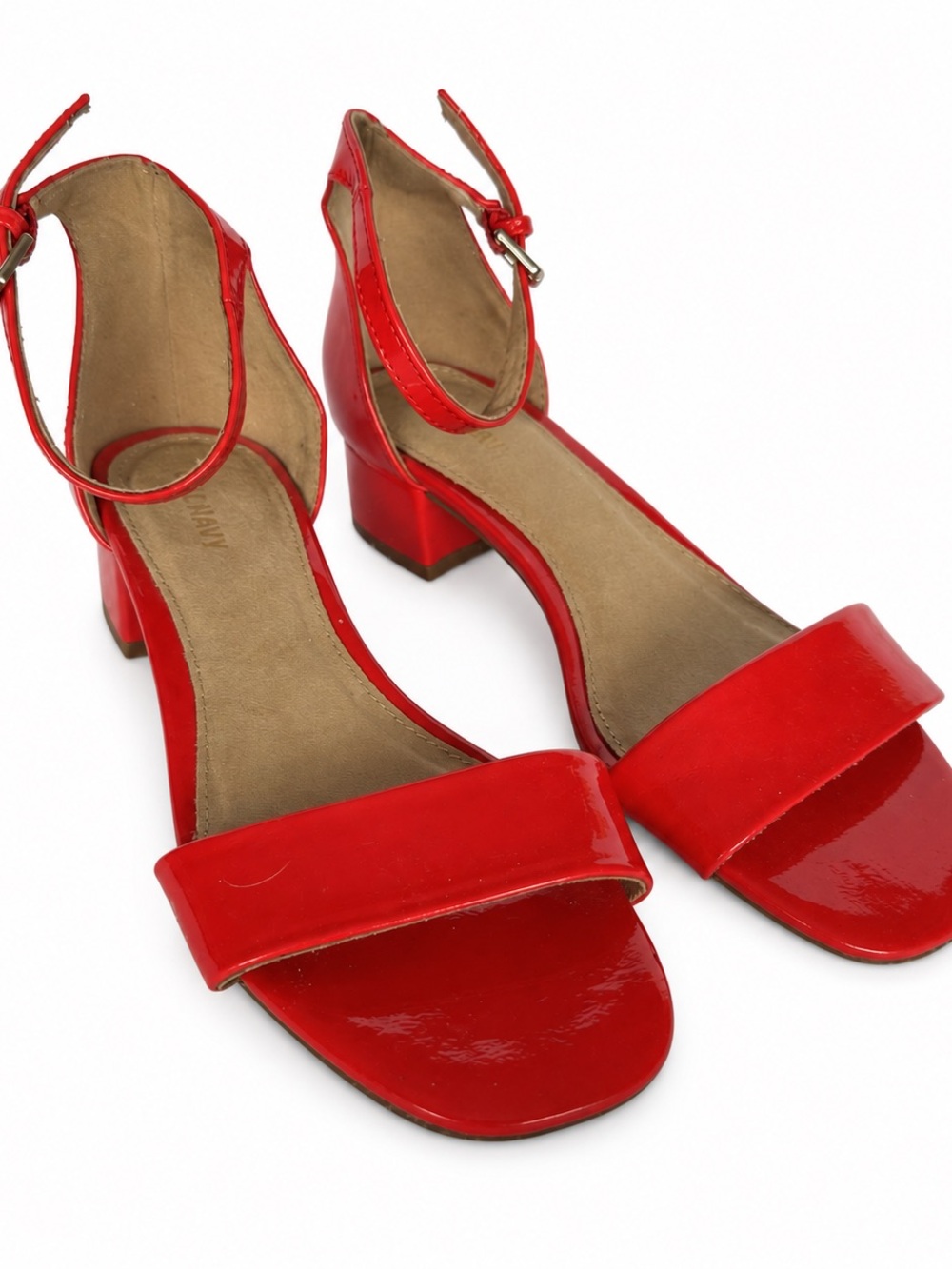 Old Navy Red Patent Ankle Strap Low Block Heel Sandals Size 6